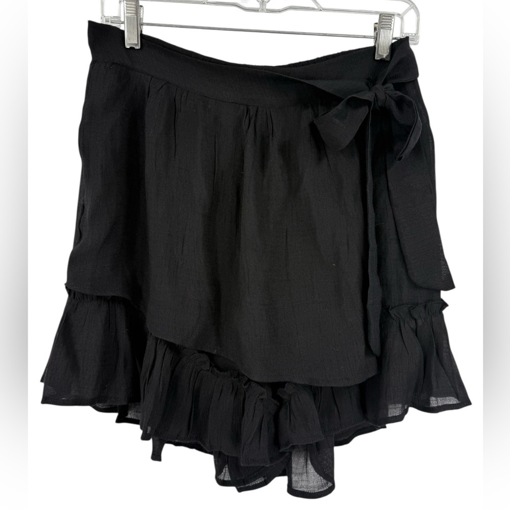 Black Ruffle Wrap Skort Women’s L – Layered Flowy Asymmetrical Mini Skirt Shorts - Picture 1 of 6